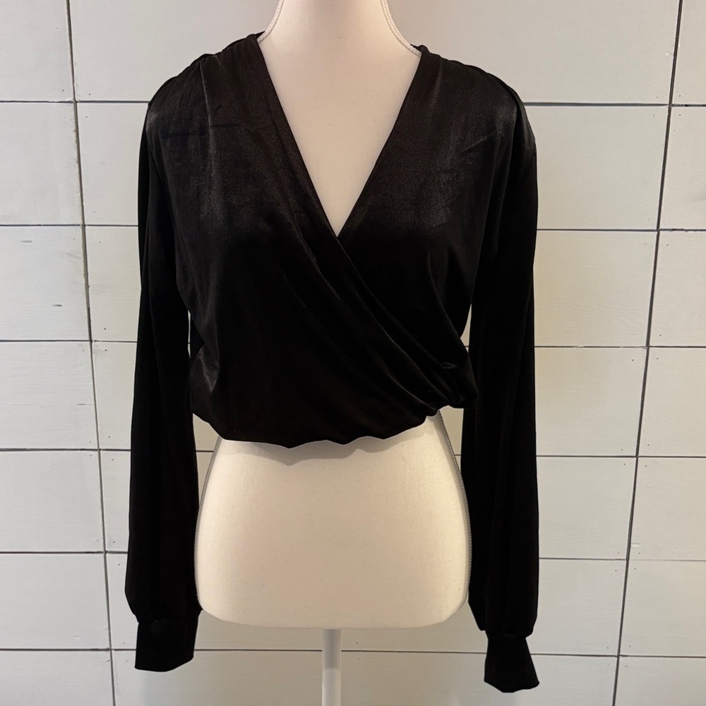 Dynamite Black Long Sleeve Wrap Blouse